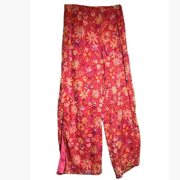 Lulus Flower Fun Red Multi-Floral Print Palazzo Pants Size S EUC - Picture 1 of 12